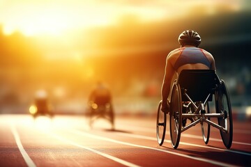 Disabled athlete at a sports competition in a wheelchair - obrazy, fototapety, plakaty