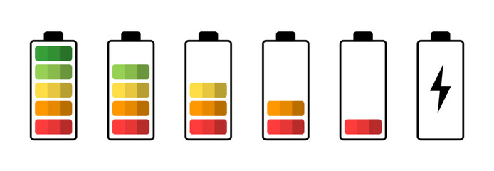 Flat battery charge level indicator with different color illustration design - obrazy, fototapety, plakaty