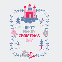 Happy christmas lettering,butterfly and flower design.