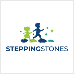 Stepping stone or walking stone logo. Vector Format with a child on it