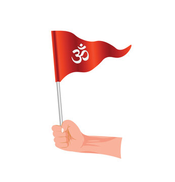 Hand holding om flag Hinduism flag vector on white isolated 