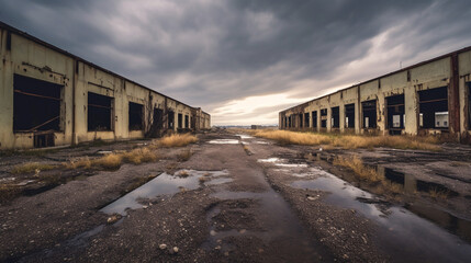 An abandoned and derelict factory or  industrial complex