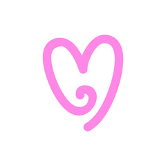Vector bright isolated illustration with pink heart icon. Concept with hand drawn logo - symbol of love and romance. Sign for creative design on Happy Valentines day