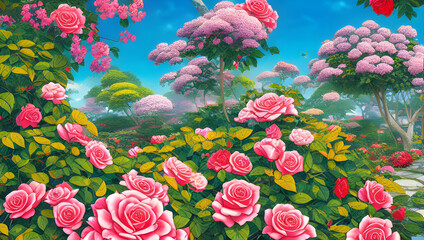 Fototapeta na wymiar Rose garden background Ai generated Illustration