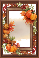 Naklejka na ściany i meble frame with pumpkins and autumn leaves graphics for thanksgiving day