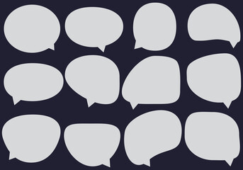 Set white speech bubbles on black background doodle message