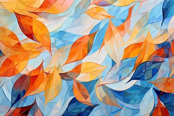 Fototapeta premium A beautiful painting for an autumn background with orange and blue leaves. Generative AI