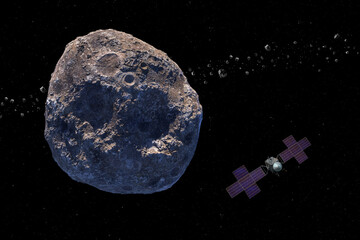 Asteroid Psyche. Asteroid orbiting the Sun between Mars and Jupiter. Psyche mission. The Psyche...