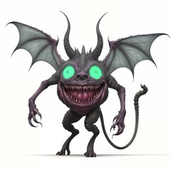 Fototapeta premium Monstrous demon with horns and wings. Isolated on white background. Generative AI.