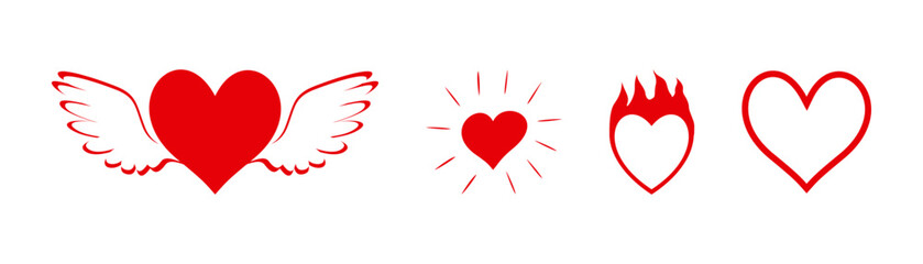 Set of hearts icon, heart drawn hand - stock vector