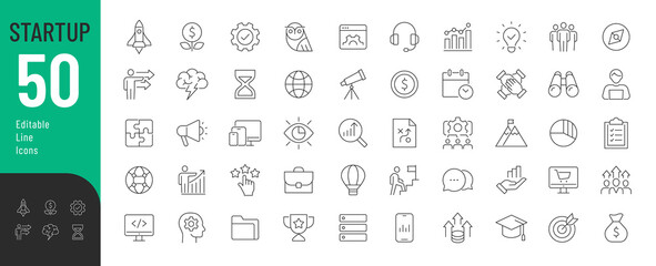 
Startup Line Editable Icons set. Vector illustration in modern thin line style of business related  icons: startup, money, company, development, research, growth, management. Isolated on white
