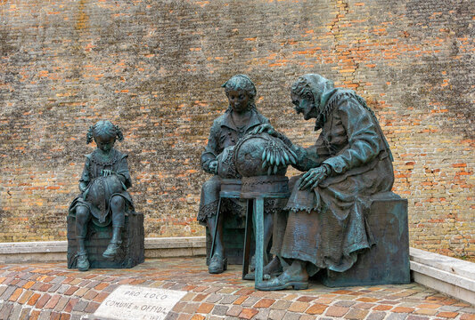 Sculpture of Lace Makers Downtown Offida Marche Italy