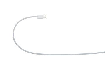 Fabric braided USB type C cable white isolated on white background.