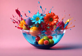 Flower Splash, 
Floral Water Explosion, 
Blossom in Motion, 
Petal Splash Art