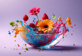 Flower Splash, 
Floral Water Explosion, 
Blossom in Motion, 
Petal Splash Art
