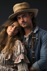  Couple dressed in bohemian fashion, embodying a free-spirited and artistic vibe, Generative AI
