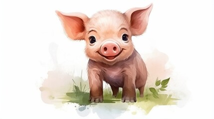 Portrait of the amusing small pig on a white background.