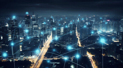 Internet of Things (IoT) concept with interconnected devices in a smart city
