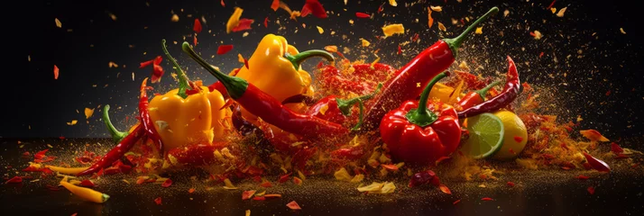 Fotobehang Product photography of hot chilli, chilly, foods, mock up © MD Media