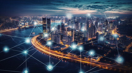 Internet of Things (IoT) concept with interconnected devices in a smart city