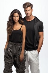 Fototapeta premium Fashionable couple in minimalist attire, emphasizing clean and modern style, Generative AI