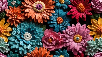 Seamless pattern background of traditional homemade hispanic floral textile with vibrant colors