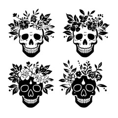 Skull Silhouette, Floral Skull SVG, Skull SVG, Skull Silhouette