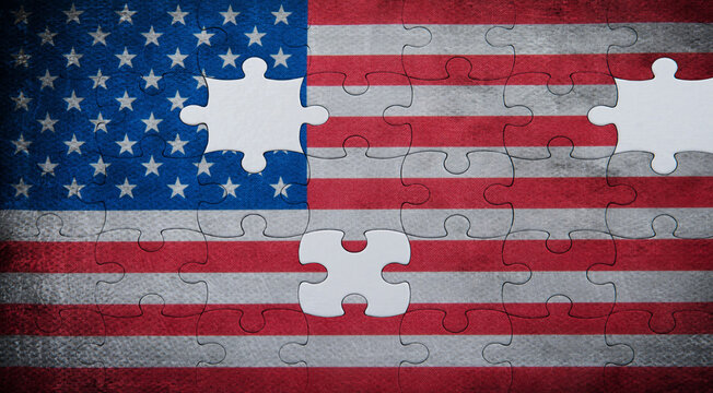 united states of america flag on puzzle pieces background - Powered by Adobe