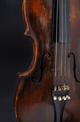 Violin music instrument of orchestra closeup isolated on black