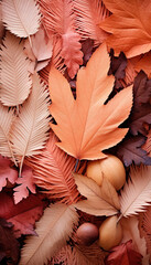 Cute autumn background made up of leaves. Generative ai