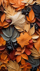 Autumn leaves background, mixed leaves, vertical composition. Generative ai