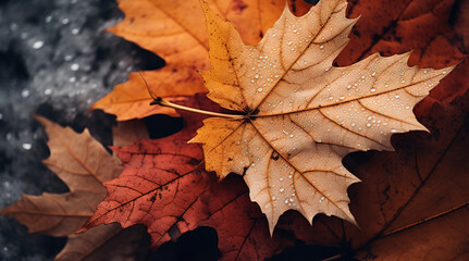 Close-up shot of autumn leaves, generative ai
