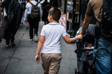 New York,  New York state  USA - August, 30, 2023 - Beautiful day view on Broadway of Manhattan in...