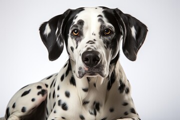  Expressive Dalmatian dog sitting and showcasing its distinctive spots, Generative AI