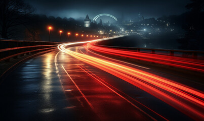 Fototapeta na wymiar Colorful Car Light Trails, long exposure photo At Night