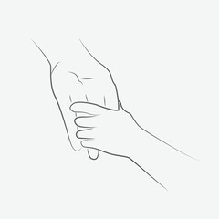 parent and child holding hand together line art illustration vector