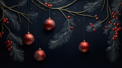  a christmas tree with red ornaments hanging from it's branches.  generative ai