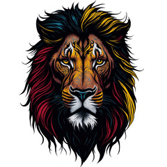 A Lion t-shirt design capturing a moment of hunting prowess, graffiti, vector sticker art, t-shirt design, Generative Ai