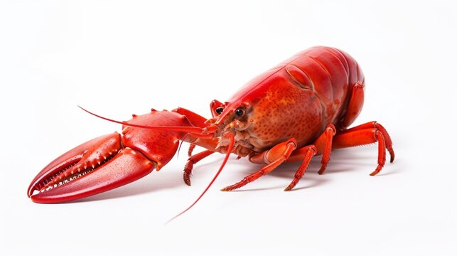 Isolated red lobster on a white backdrop.