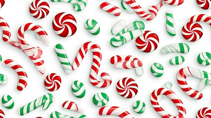  a lot of candy canes on a white background for christmas.  generative ai - obrazy, fototapety, plakaty