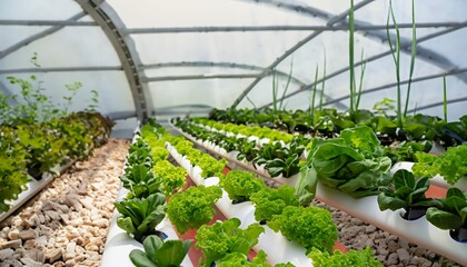 Green vegetables in a cultivation dome, without using soil, on an organic farm in Thailand. They are non-toxic food.