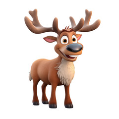 Fototapeta premium Cute reindeer in 3D cartoon style isolated on transparent background
