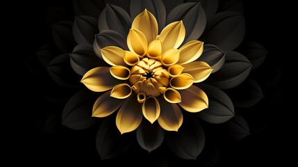  a black and yellow flower with a black background and a yellow center.  generative ai