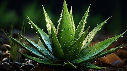 Fototapeta premium a close up of a plant with water droplets on it. generative ai