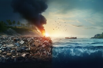 environmental problem, ocean pollution, garbage in the sea, dirty underwater world, plastic - obrazy, fototapety, plakaty