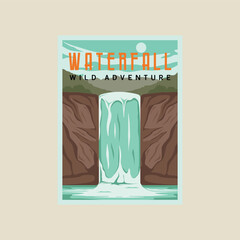waterfall vector poster illustration template graphic design. explore nature concept for banner and sign decoration for travel and tourism business