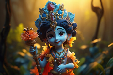 picture of Lord krishna with flute - obrazy, fototapety, plakaty