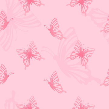 Pink butterfly seamless pattern. Vector illustration.