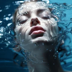 Fotobehang closeup woman face woman swiming in water pool freshness beauty portrait closeup shop © VERTEX SPACE