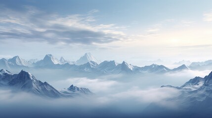  a group of mountains in the distance with clouds in the foreground.  generative ai